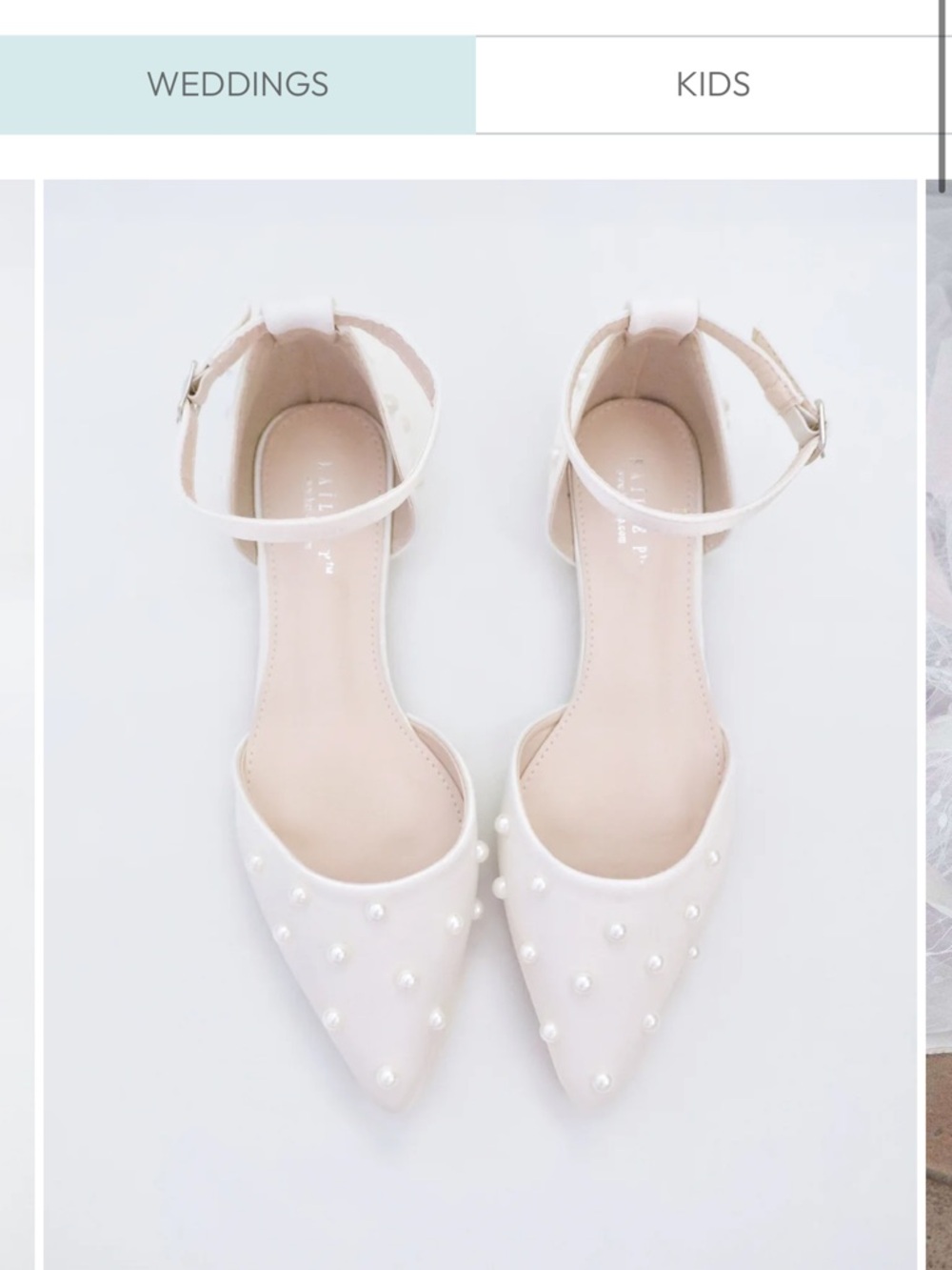 Kailee P Satin Pointy Toe Flats with Scattered Pearls